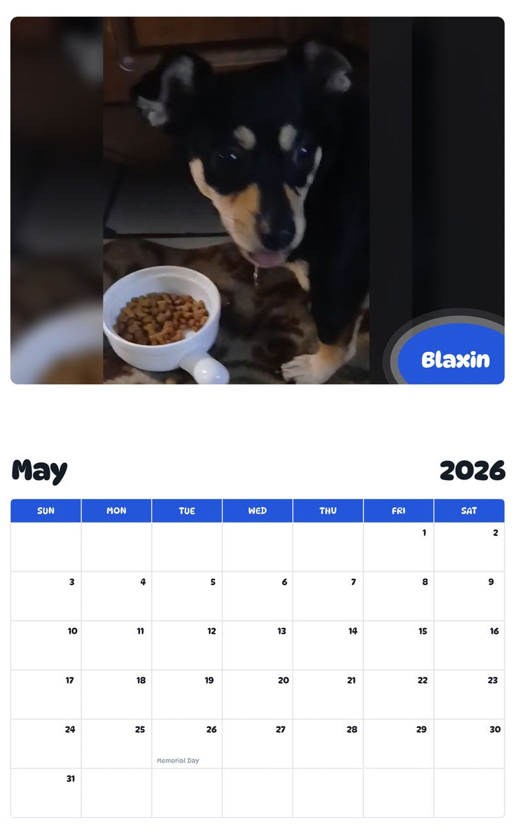 2026 - 2027 Blaxin - Pawidols Pet Calendar