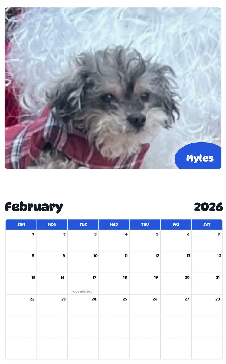October 2025 - September 2026 Myles - Pawidols Pet Calendar