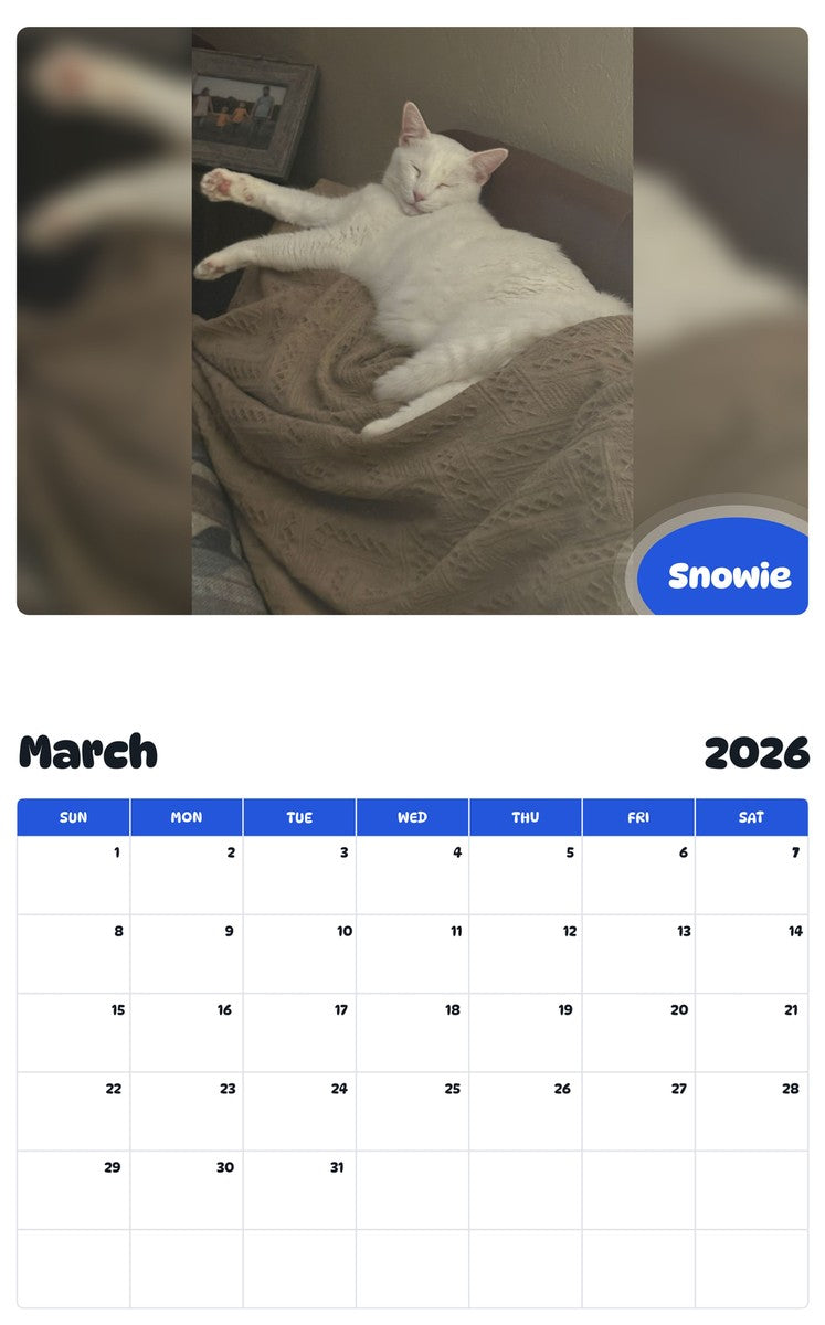 November 2025 - October 2026 Snowie - Pawidols Pet Calendar
