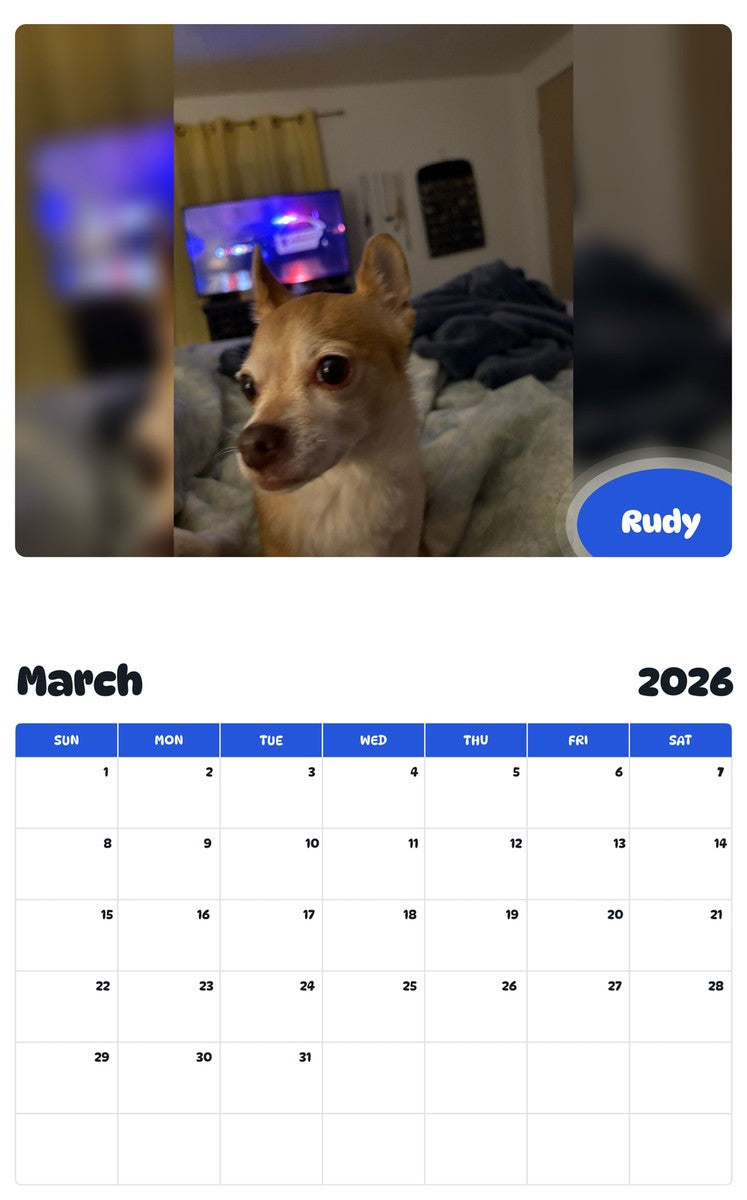 November 2025 - October 2026 Rudy - Pawidols Pet Calendar