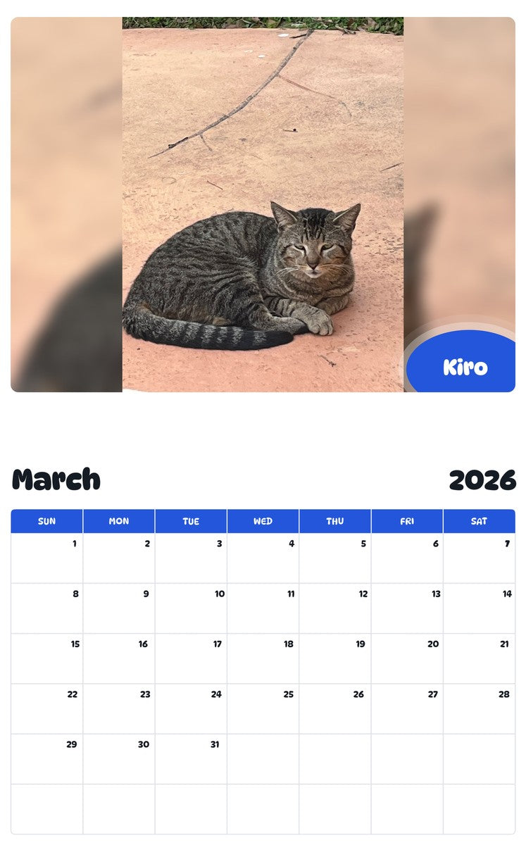 November 2025 - October 2026 Kiro - Pawidols Pet Calendar