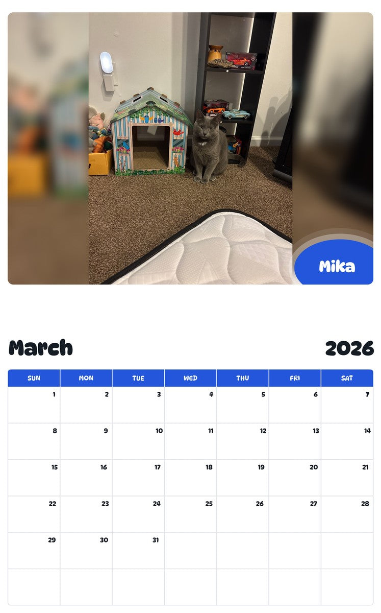 November 2025 - October 2026 Mika - Pawidols Pet Calendar