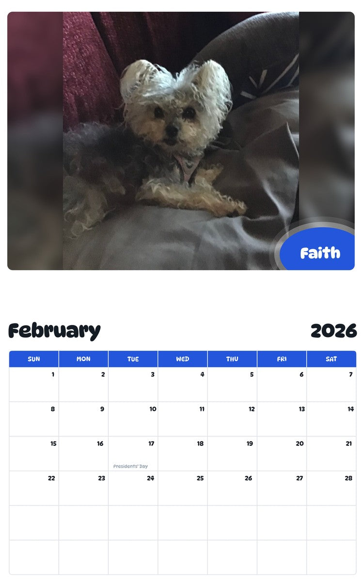 October 2025 - September 2026 Faith - Pawidols Pet Calendar