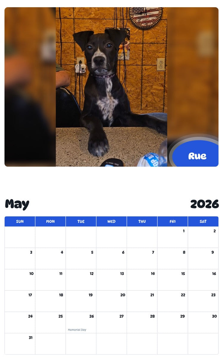 2026 - 2027 Rue - Pawidols Pet Calendar