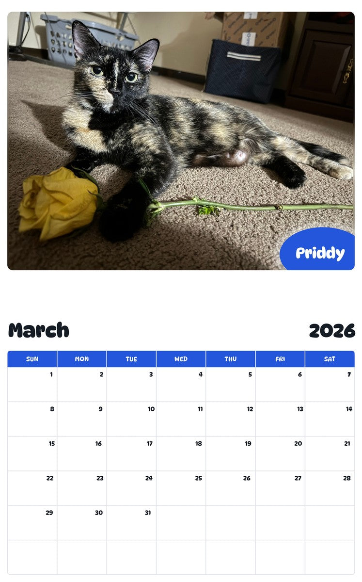 November 2025 - October 2026 Priddy - Pawidols Pet Calendar