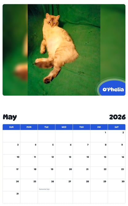 2026 - 2027 O'Phelia - Pawidols Pet Calendar