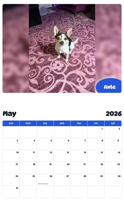 2026 - 2027 Axle - Pawidols Pet Calendar