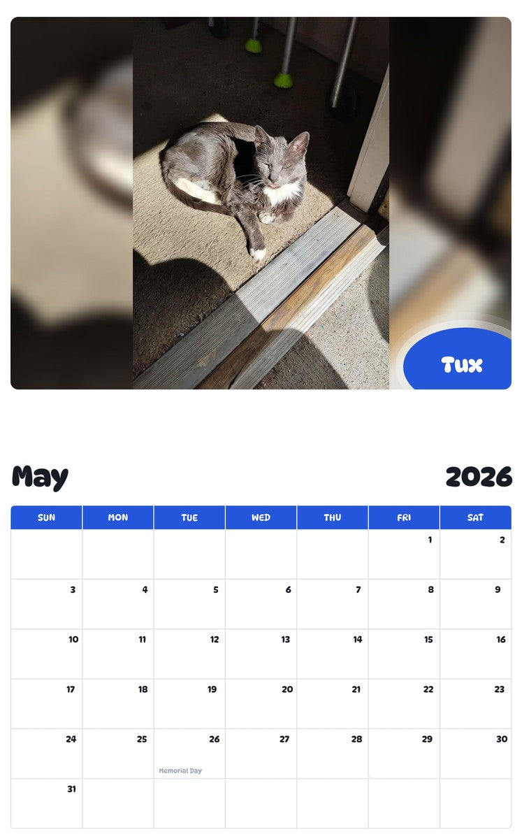 2026 - 2027 Tux - Pawidols Pet Calendar