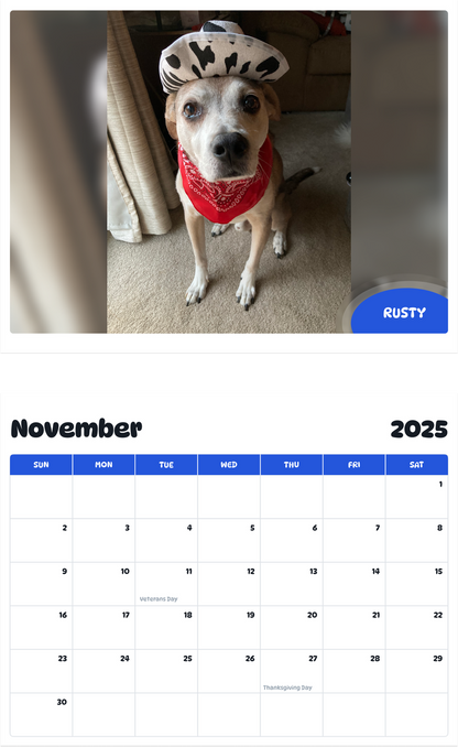 July 2025 - June 2026 Rusty - Pawidols Pet Calendar