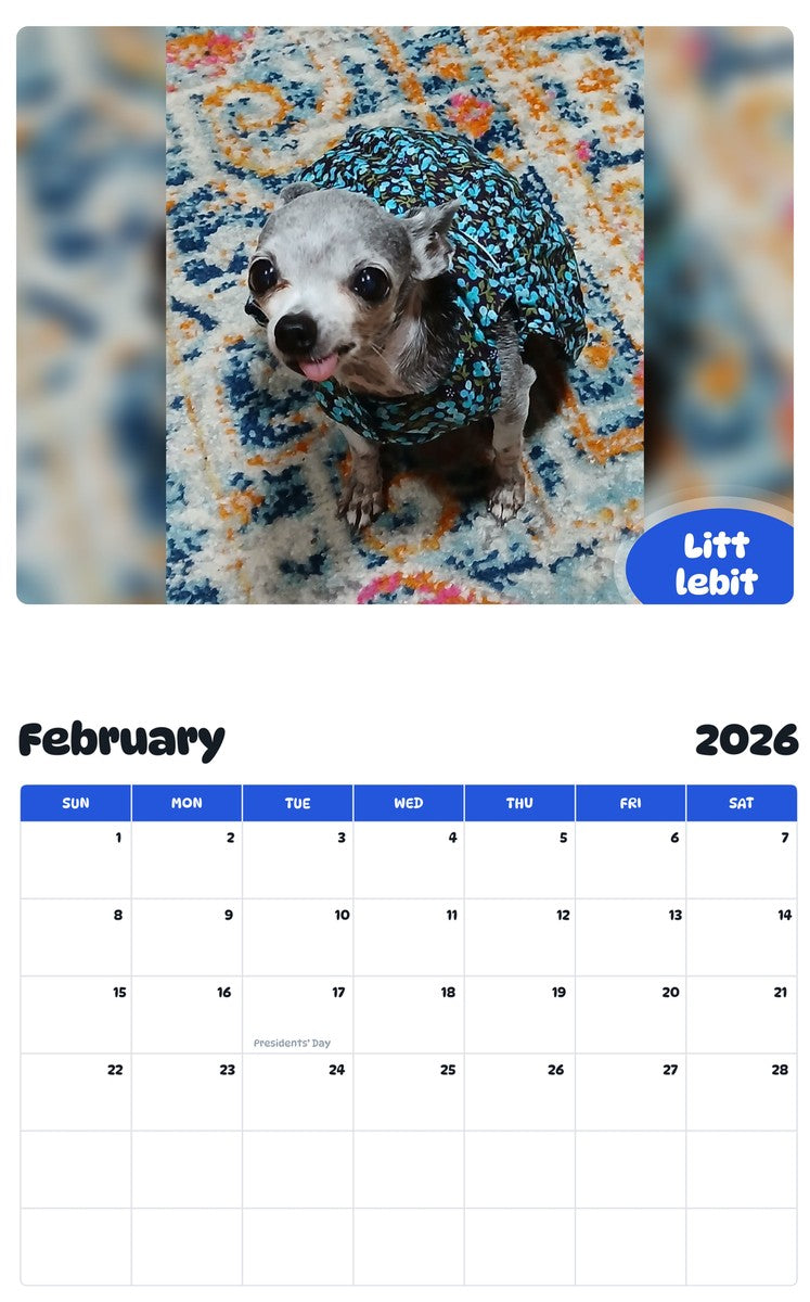 October 2025 - September 2026 Littlebit - Pawidols Pet Calendar