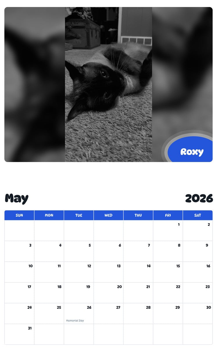 2026 - 2027 Roxy - Pawidols Pet Calendar