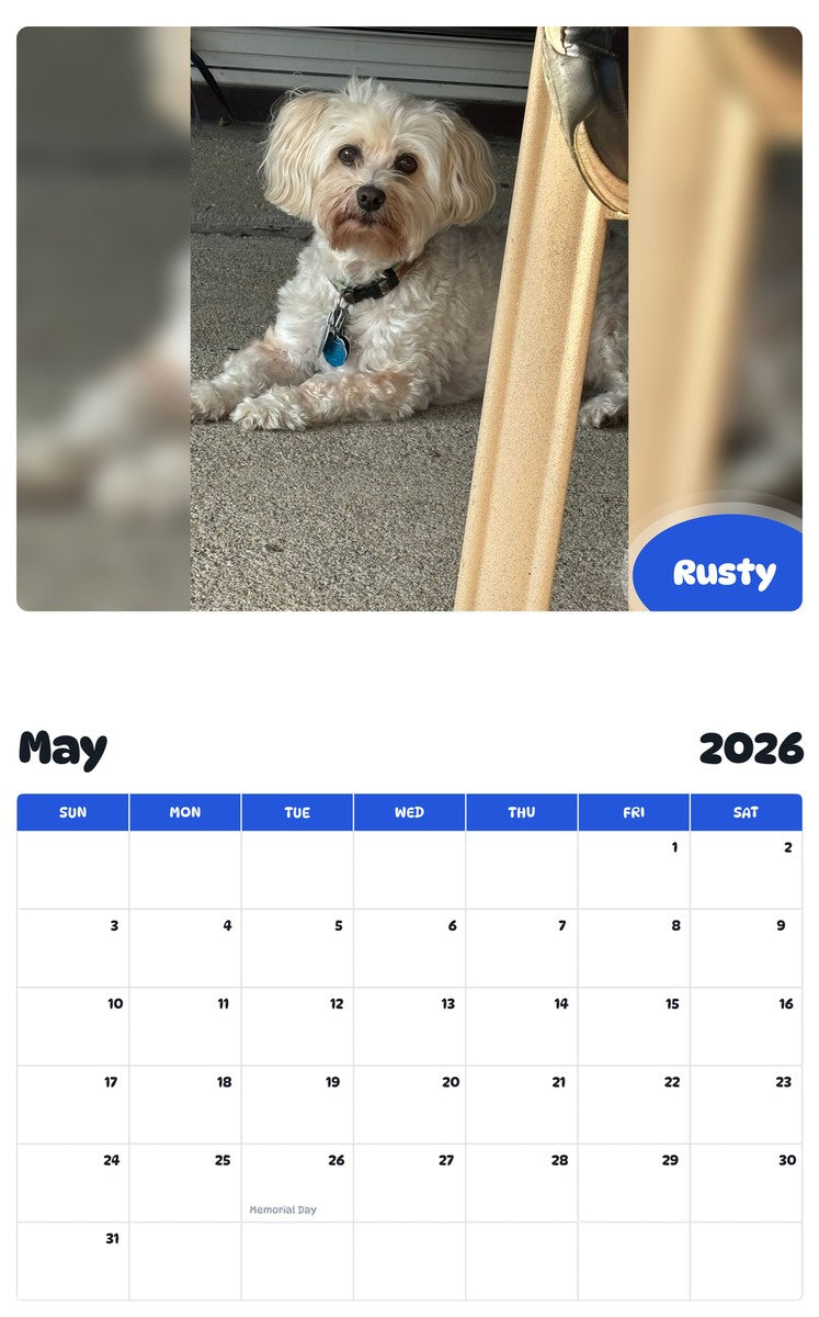 2026 - 2027 Rusty - Pawidols Pet Calendar