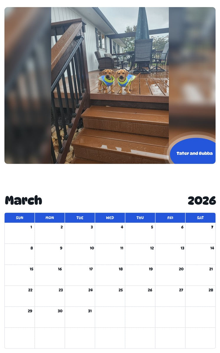 November 2025 - October 2026 Tater and Bubba - Pawidols Pet Calendar