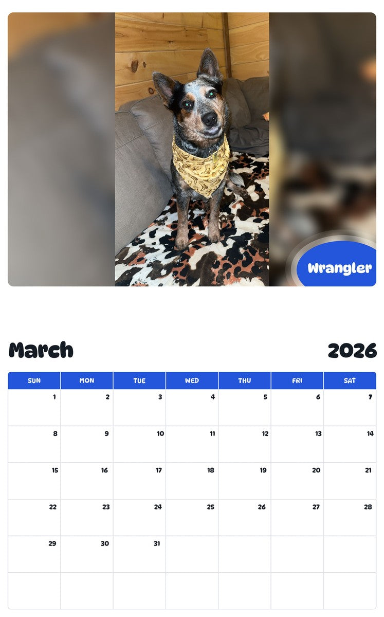 November 2025 - October 2026 Wrangler - Pawidols Pet Calendar