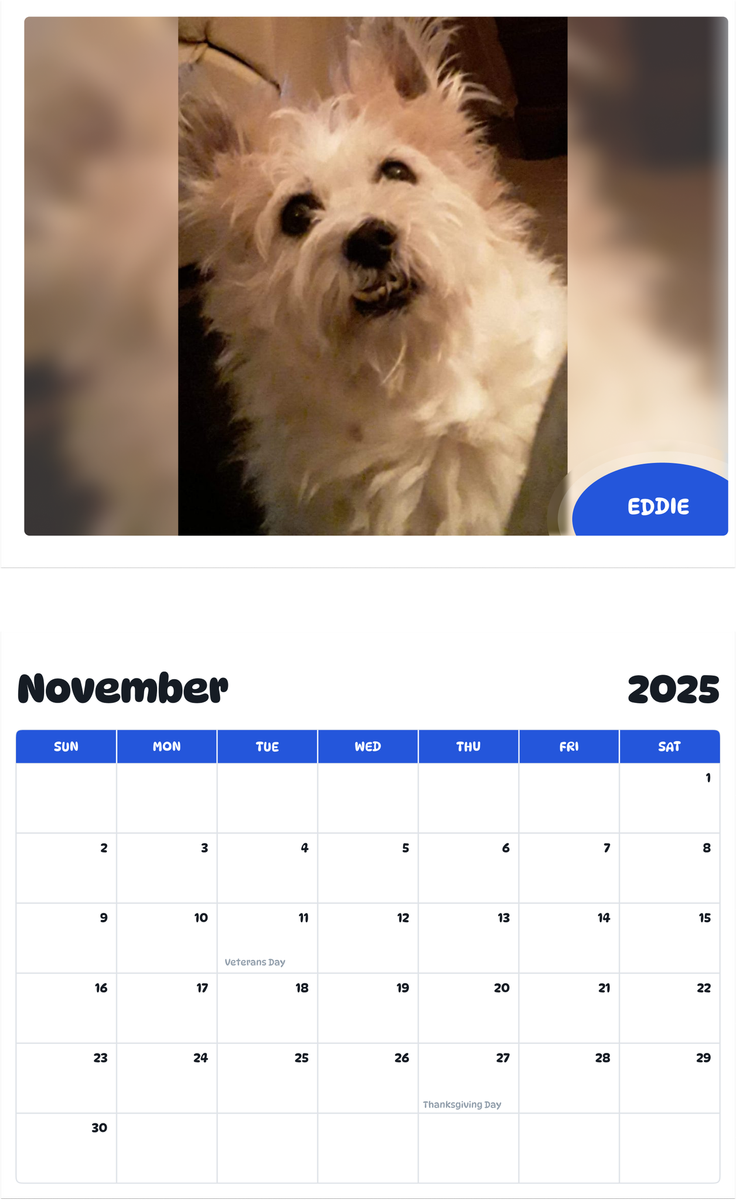 July 2025 - June 2026 Eddie - Pawidols Pet Calendar