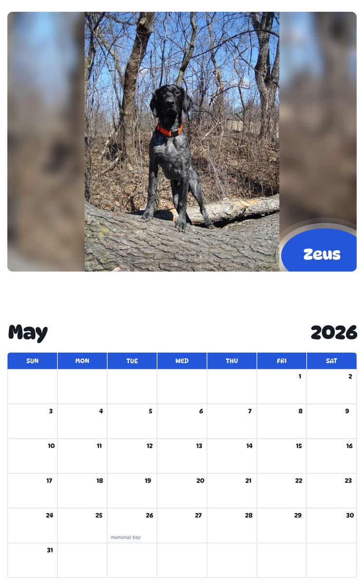 2026 - 2027 Zeus - Pawidols Pet Calendar