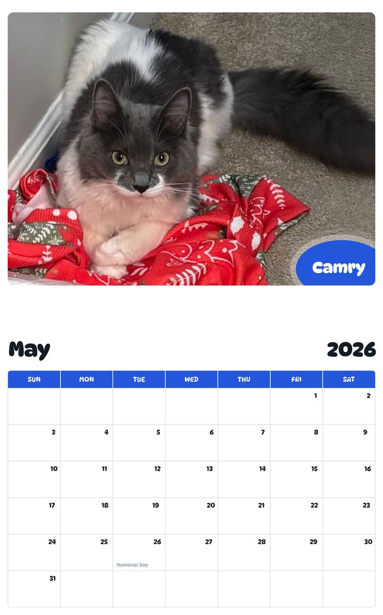 2026 - 2027 Camry - Pawidols Pet Calendar