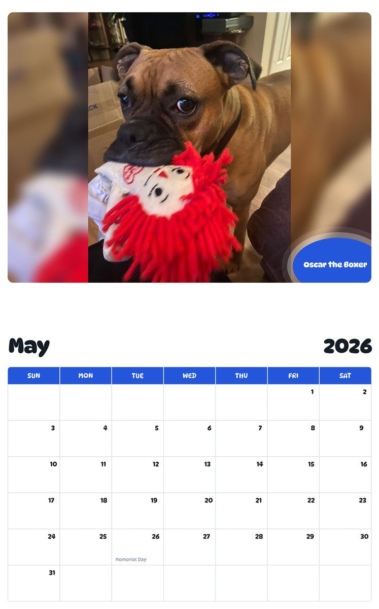 2026 - 2027 Oscar the Boxer - Pawidols Pet Calendar