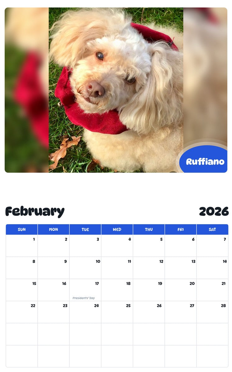 October 2025 - September 2026 Ruffiano - Pawidols Pet Calendar