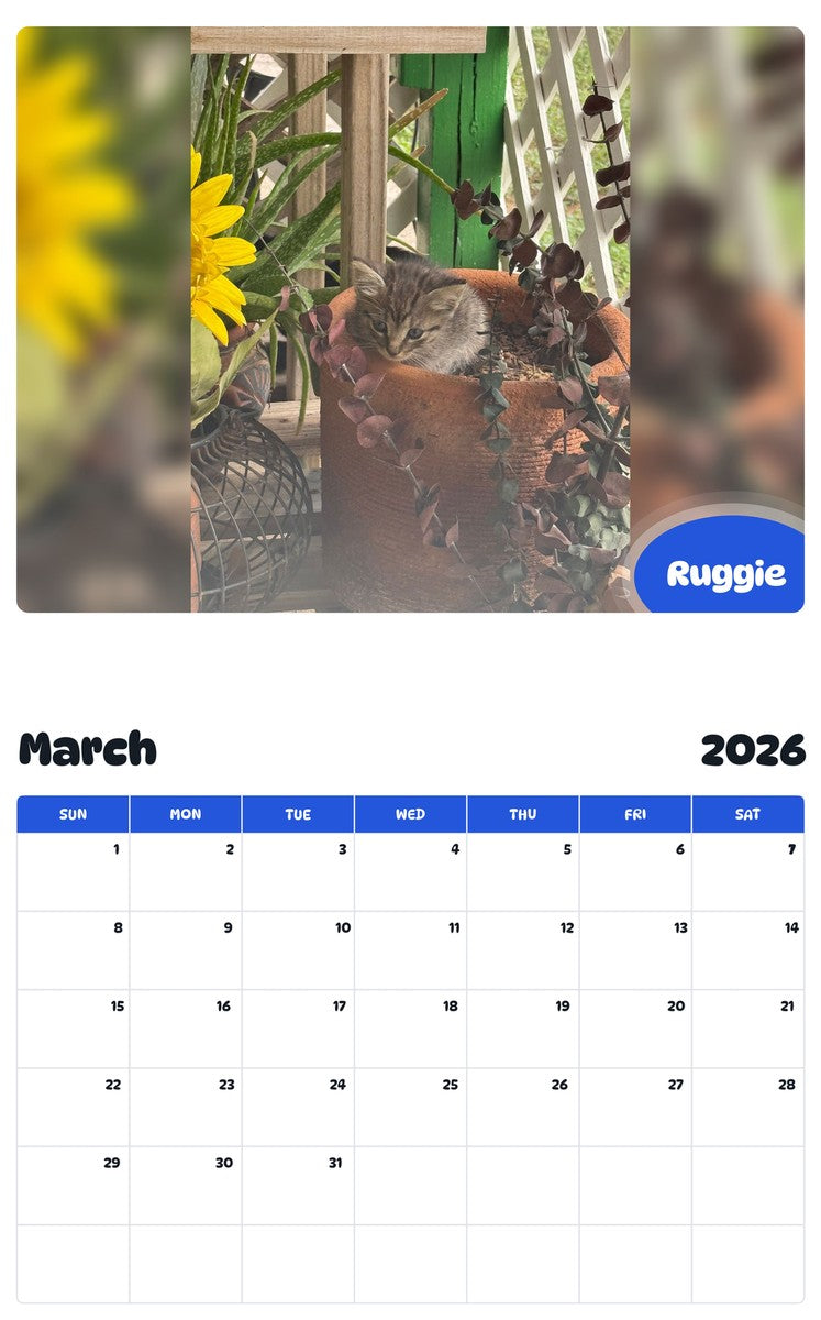 November 2025 - October 2026 Ruggie - Pawidols Pet Calendar