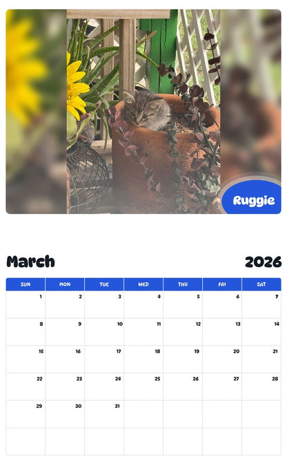November 2025 - October 2026 Ruggie - Pawidols Pet Calendar