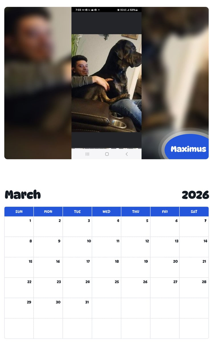 November 2025 - October 2026 Maximus - Pawidols Pet Calendar