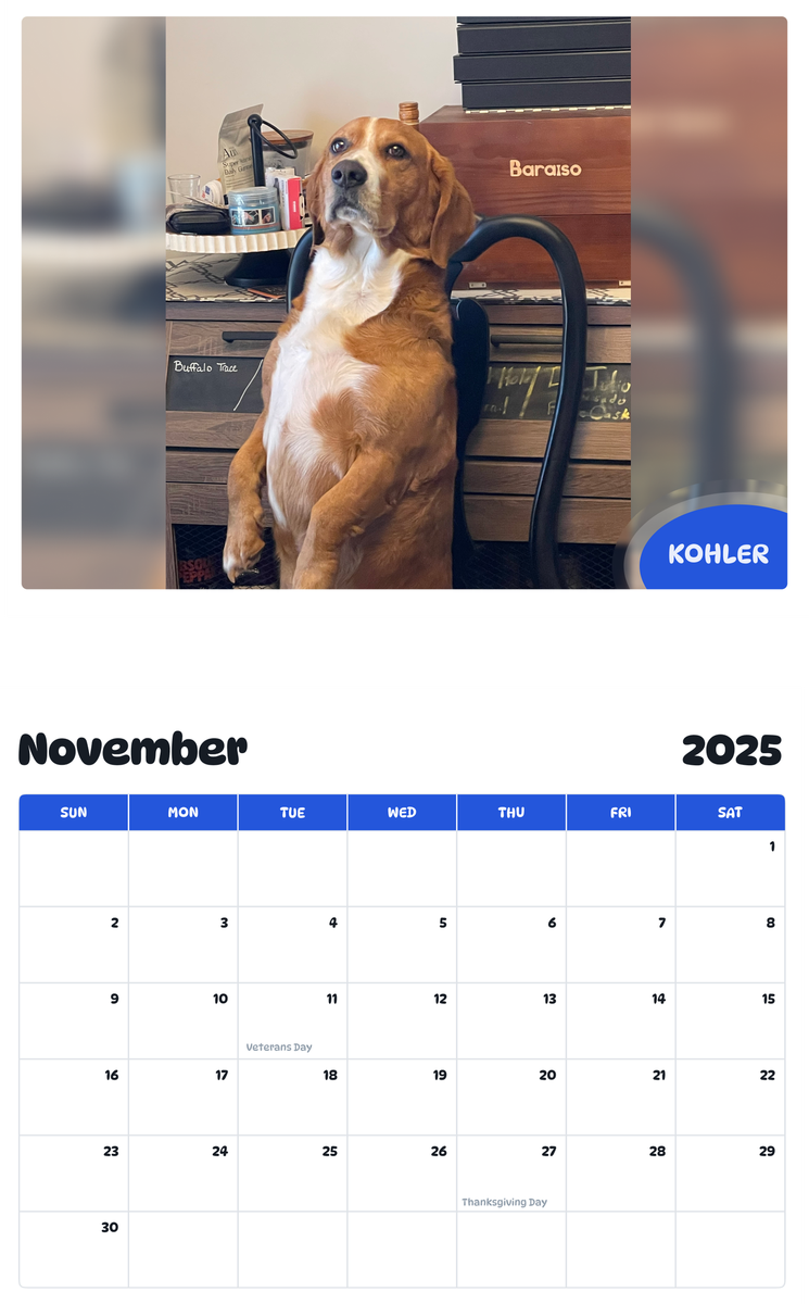July 2025 - June 2026 Kohler - Pawidols Pet Calendar