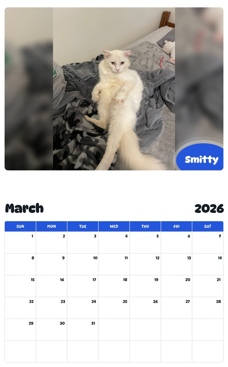 November 2025 - October 2026 Smitty - Pawidols Pet Calendar