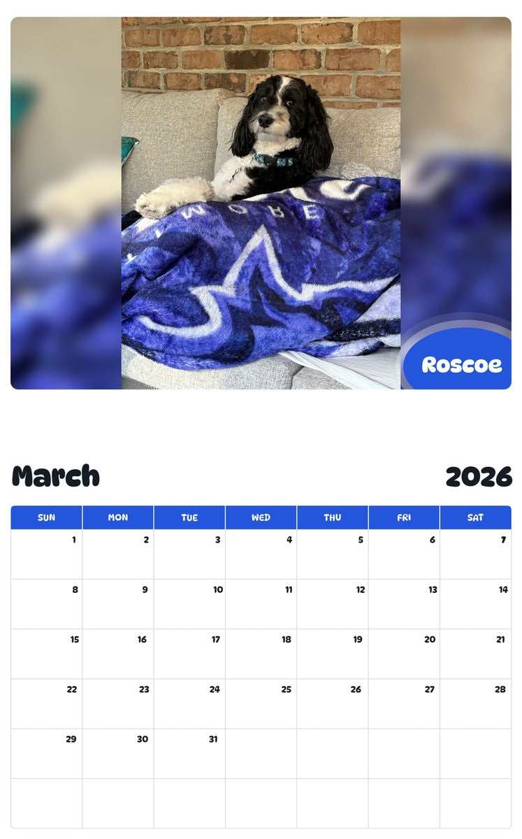 November 2025 - October 2026 Roscoe - Pawidols Pet Calendar