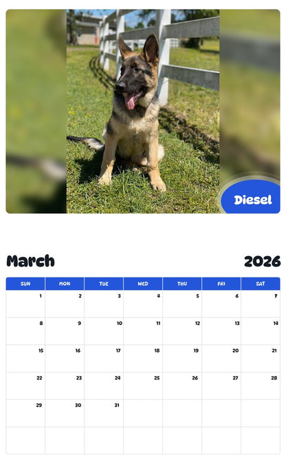 November 2025 - October 2026 Diesel - Pawidols Pet Calendar