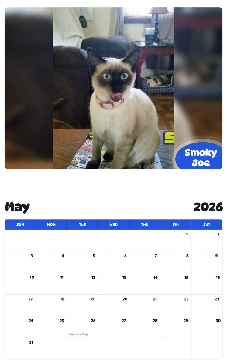 2026 - 2027 Smoky Joe - Pawidols Pet Calendar
