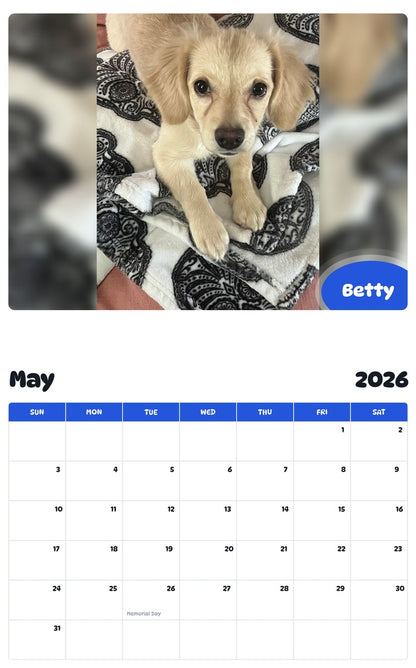 2026 - 2027 Betty - Pawidols Pet Calendar