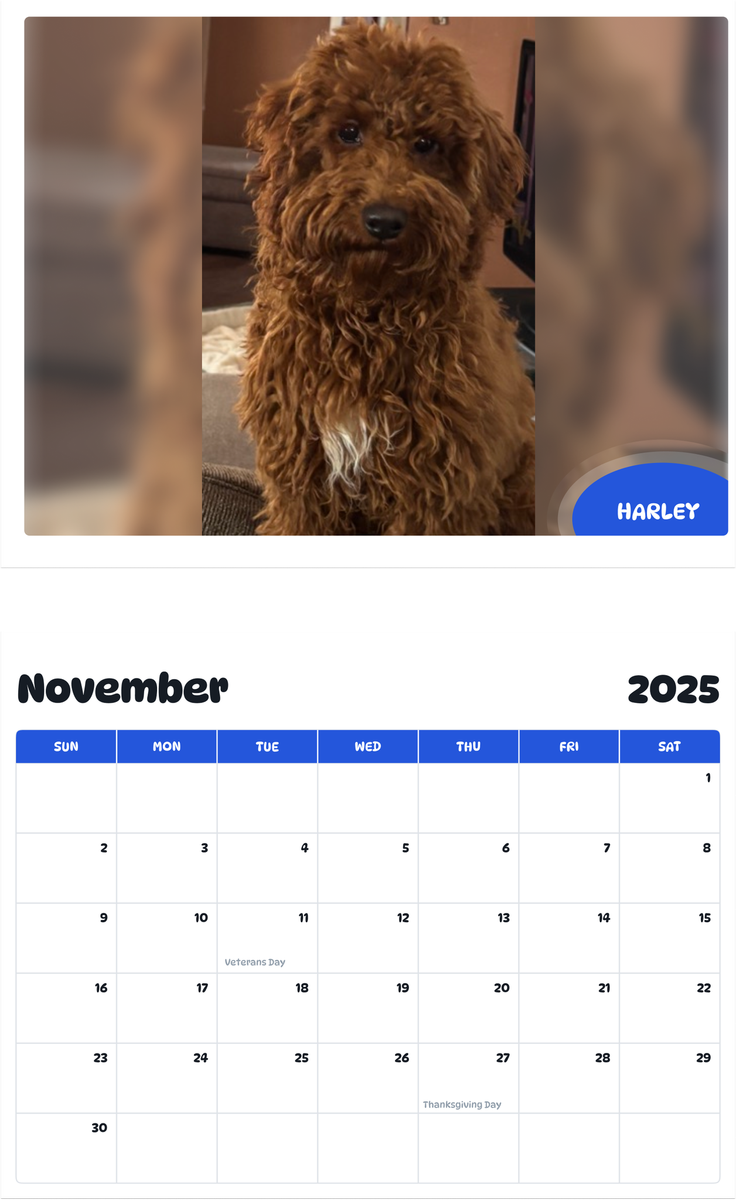 July 2025 - June 2026 Harley - Pawidols Pet Calendar