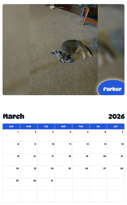November 2025 - October 2026 Parker - Pawidols Pet Calendar