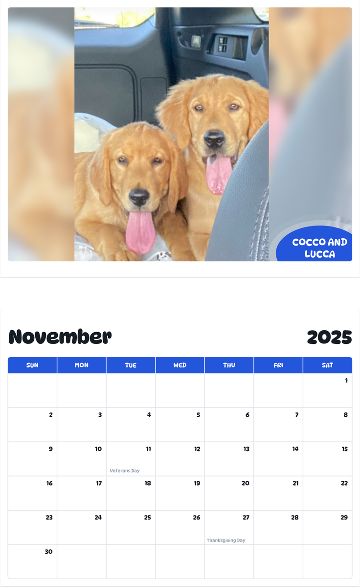 July 2025 - June 2026 Cocco and lucca - Pawidols Pet Calendar