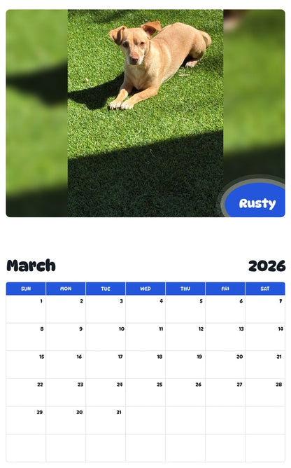 November 2025 - October 2026 Rusty - Pawidols Pet Calendar