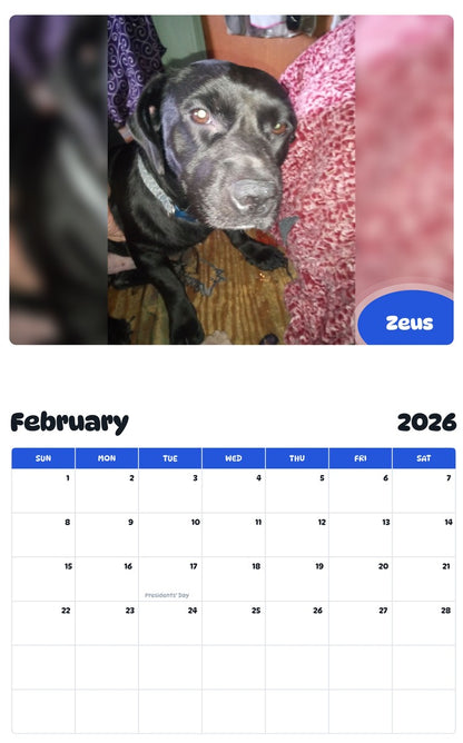 October 2025 - September 2026 Zeus - Pawidols Pet Calendar