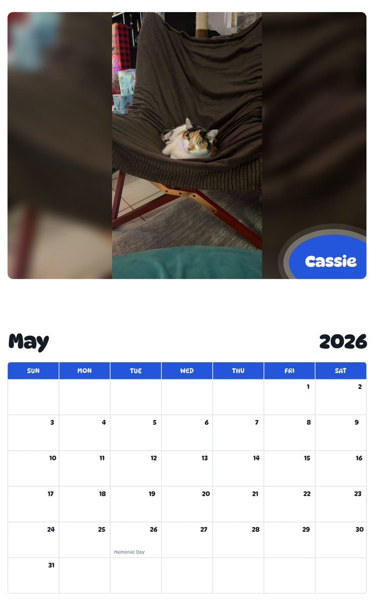 2026 - 2027 Cassie - Pawidols Pet Calendar