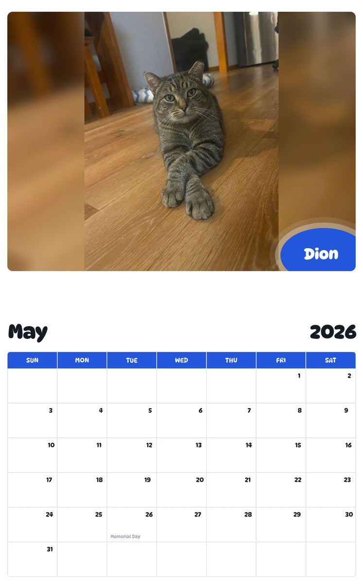 2026 - 2027 Dion - Pawidols Pet Calendar