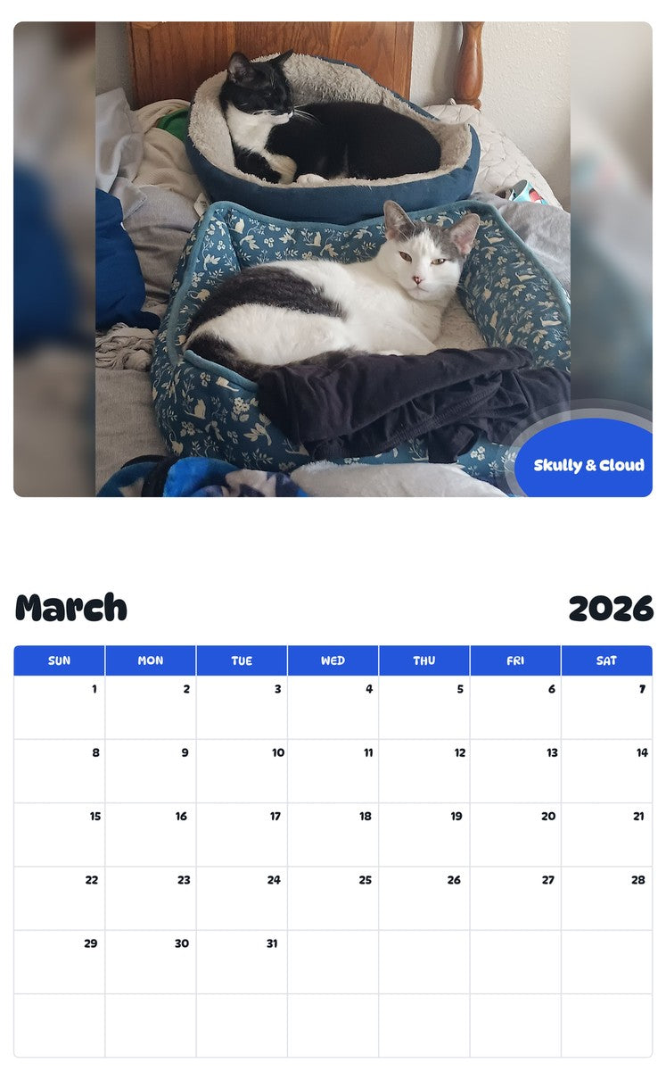 November 2025 - October 2026 Skully & Cloud - Pawidols Pet Calendar