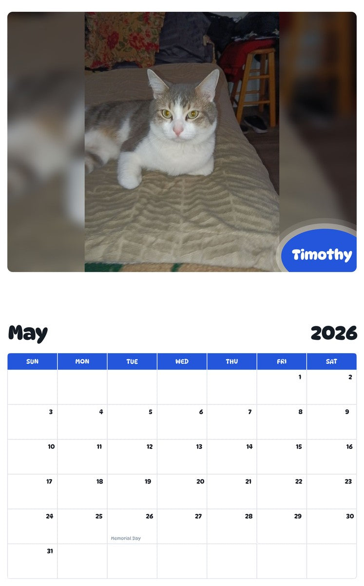 2026 - 2027 Timothy - Pawidols Pet Calendar