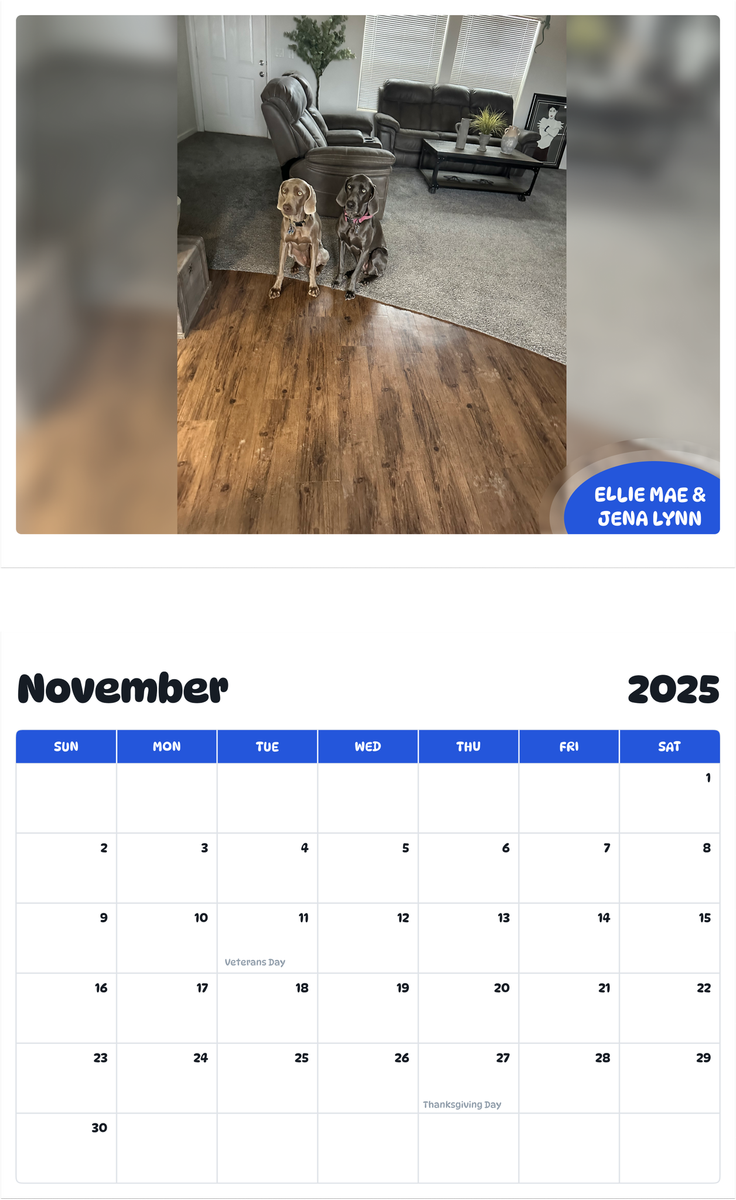 July 2025 - June 2026 Ellie Mae & Jena lynn - Pawidols Pet Calendar