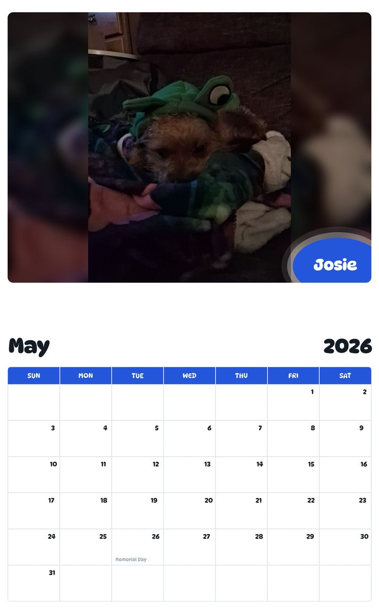 2026 - 2027 Josie - Pawidols Pet Calendar