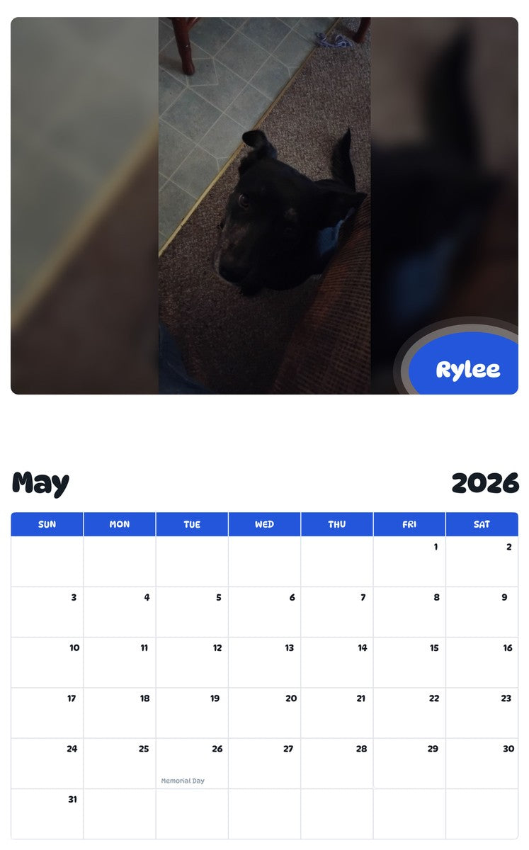 2026 - 2027 Rylee - Pawidols Pet Calendar