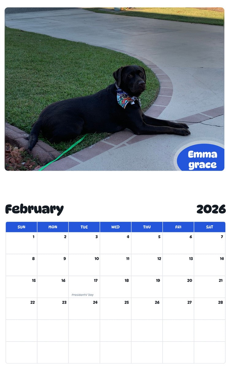October 2025 - September 2026 Emma grace - Pawidols Pet Calendar
