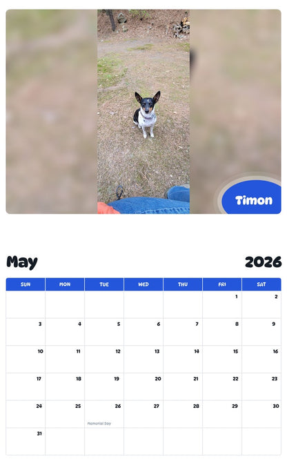 2026 - 2027 Timon - Pawidols Pet Calendar