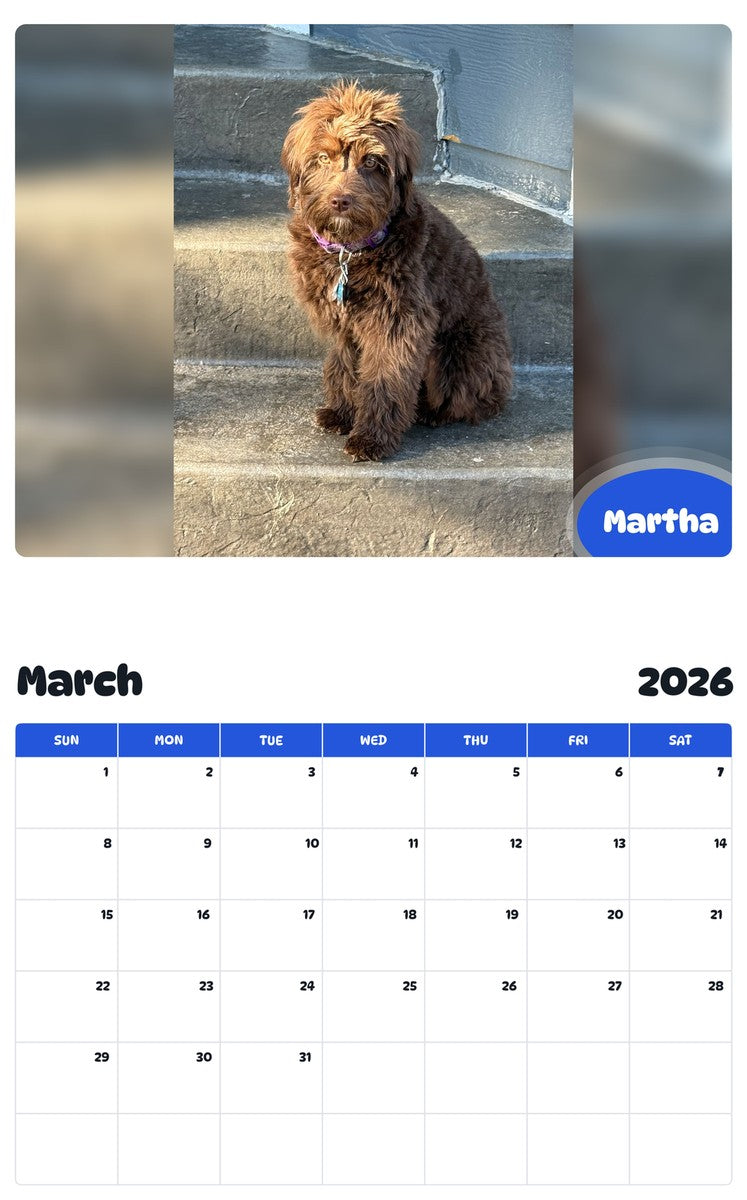 November 2025 - October 2026 Martha - Pawidols Pet Calendar