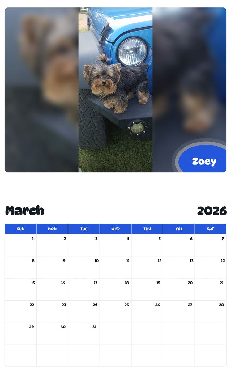 November 2025 - October 2026 Zoey - Pawidols Pet Calendar