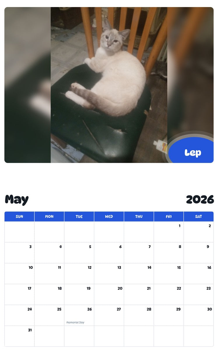 2026 - 2027 Lep - Pawidols Pet Calendar