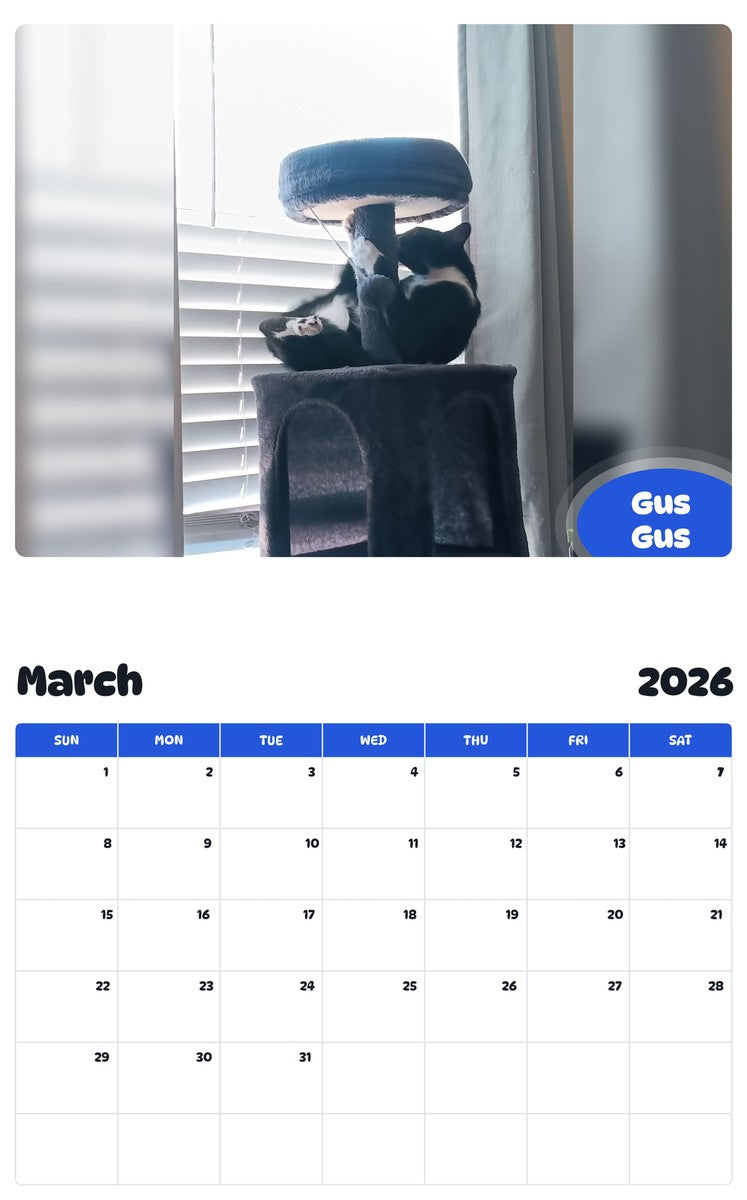 November 2025 - October 2026 Gus Gus - Pawidols Pet Calendar